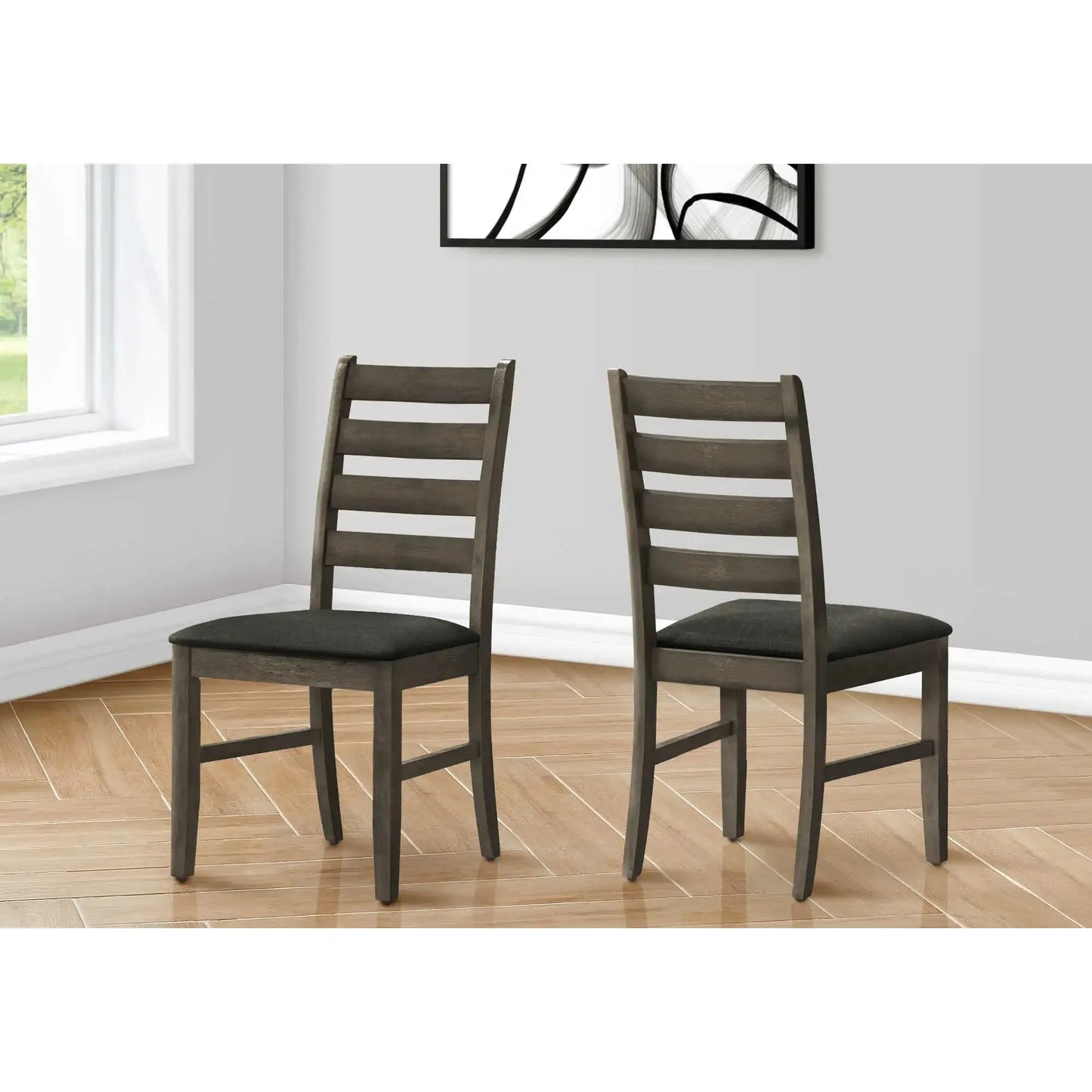 Dining Chairs in Dark Grey Fabric - Antique Grey Ladder Back - Set of 2