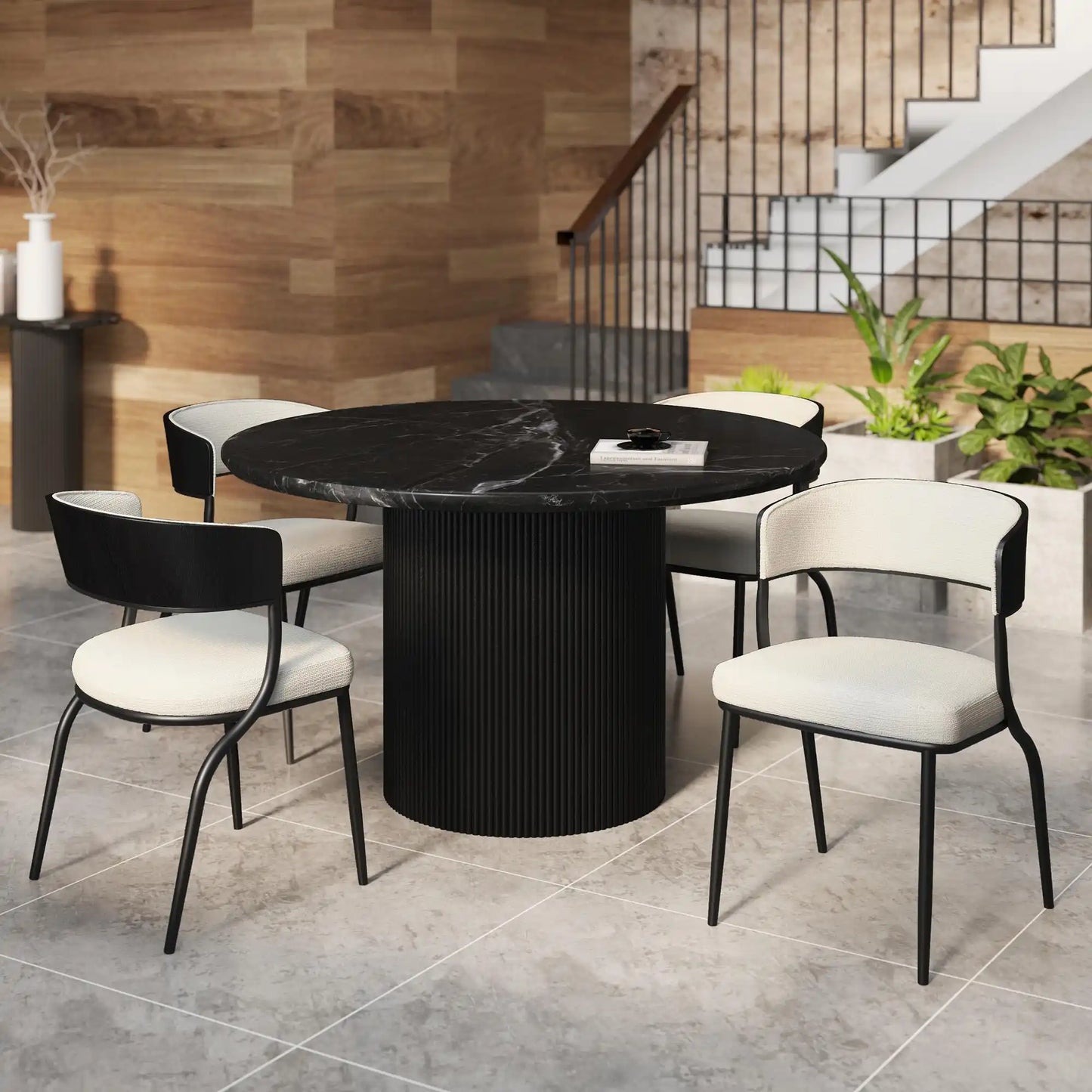 Kazan Modern Dining Chairs, Set of 2 –  Fabric & Black Metal Legs