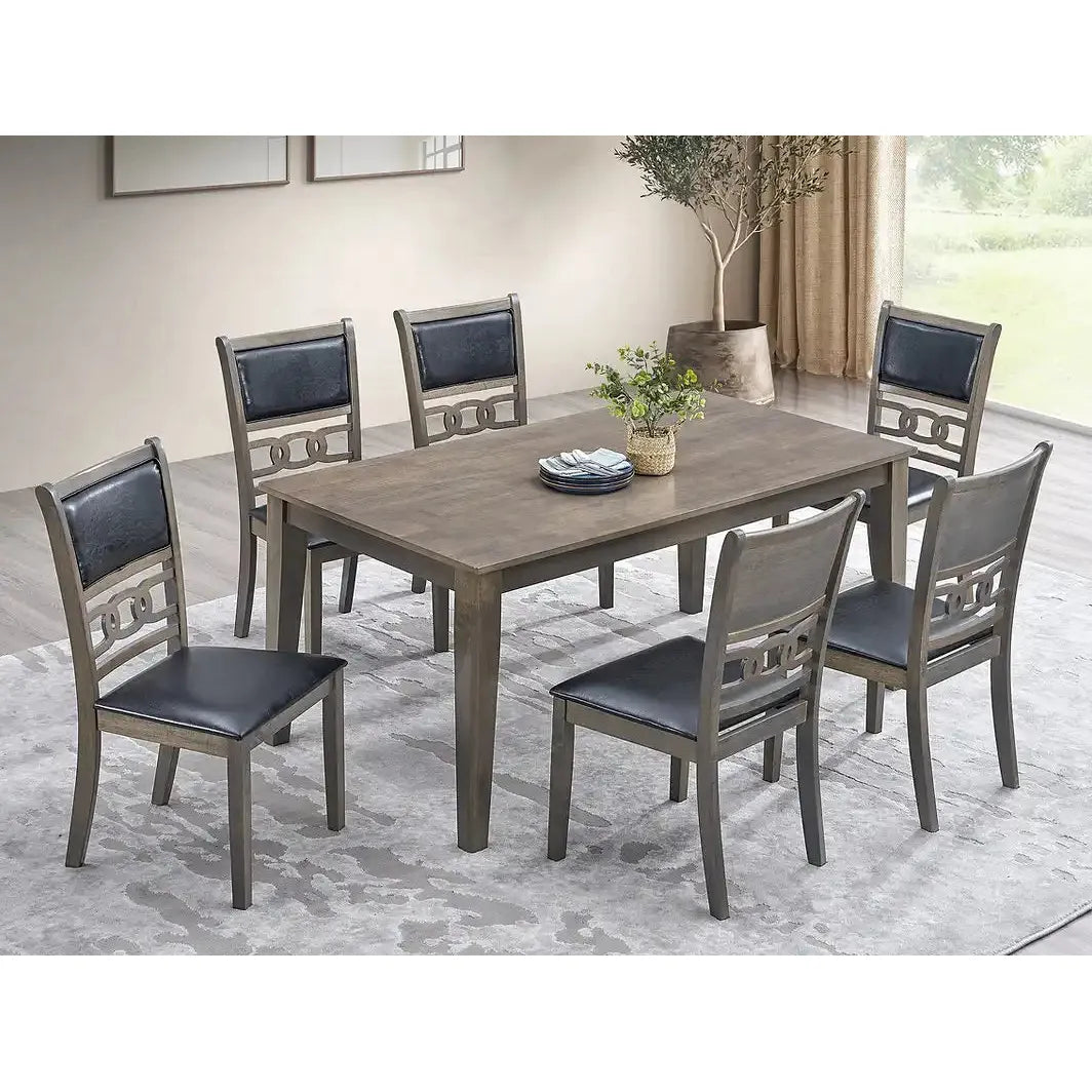 6-piece dining room set with black PU chairs
