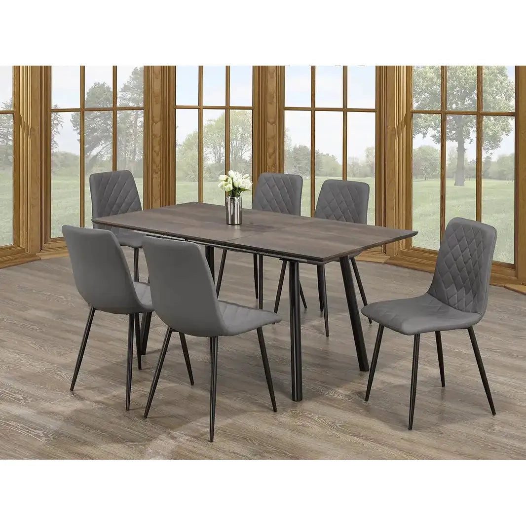 Dining table set with six grey chairs 