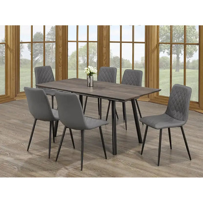 Dining table set with six grey chairs 