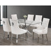Glass Top dining table set with six creme chairs