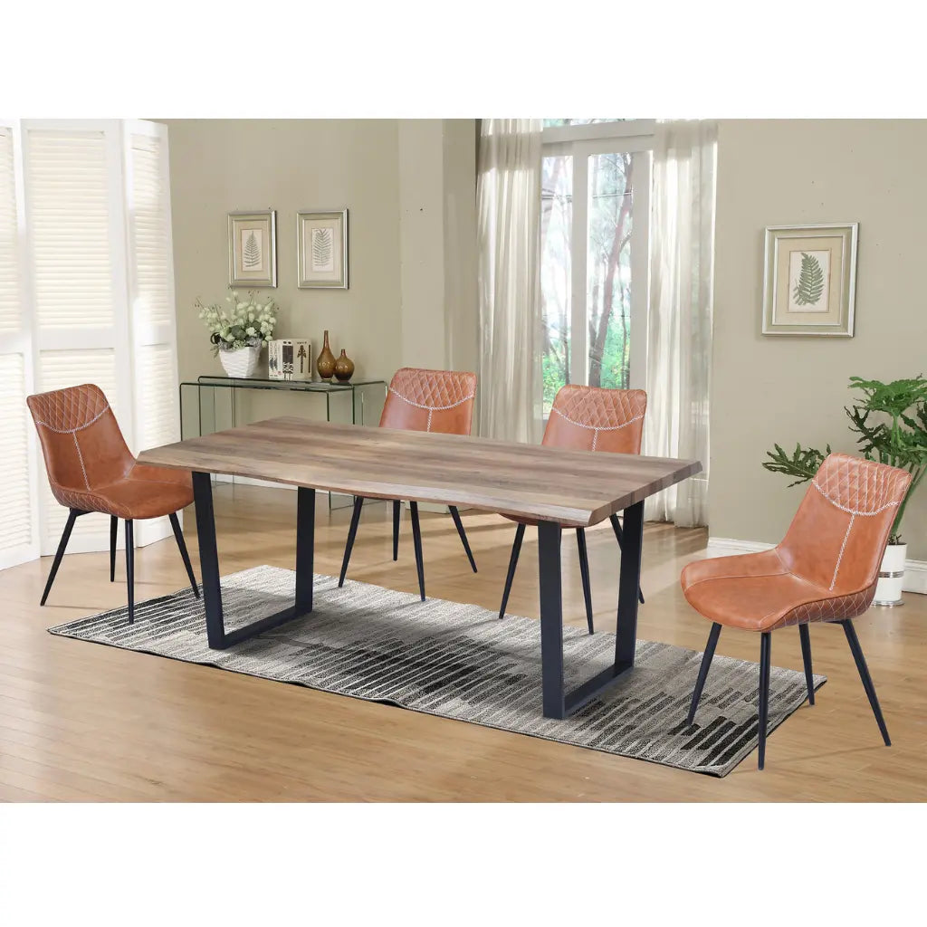 5-Piece Dining room set with a wooden table and four brown  chairs