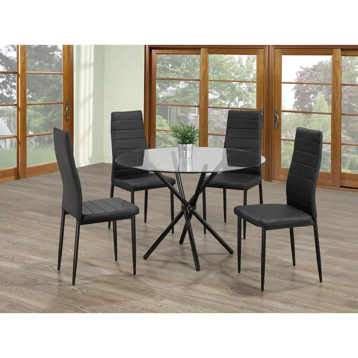 Dining table set with four black chairs 