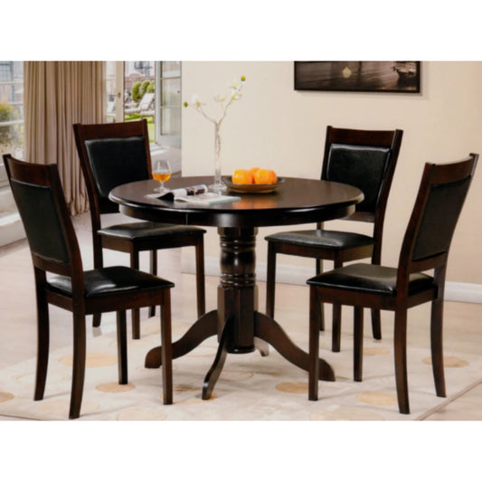 Dining room set with a round espresso wood table