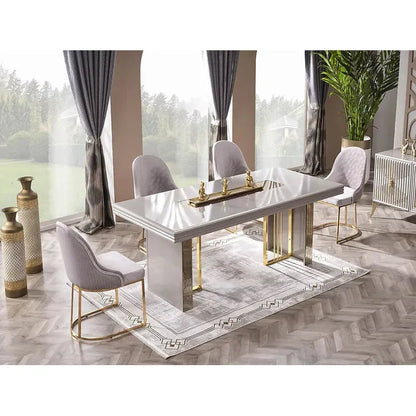 NEHIR 6-Piece Dining Set – Wood Painted Table with Metal Accents