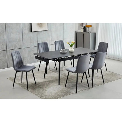 Extendable Dining Set with Grey Velvet Chairs