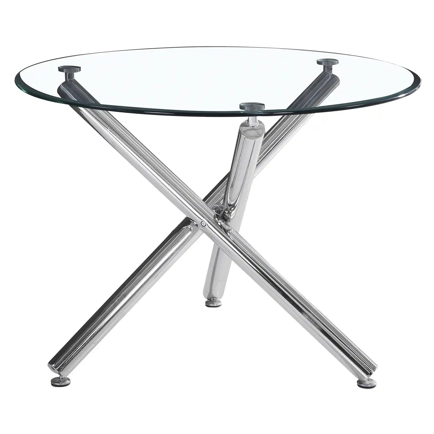 Solara/Devo 5pc Glass Dining Table Set – Chrome Round Table