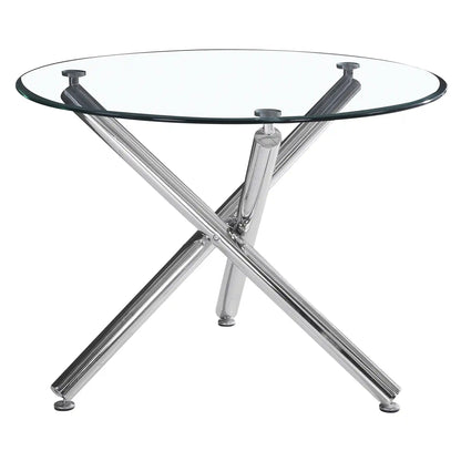 Solara/Devo 5pc Glass Dining Table Set – Chrome Round Table