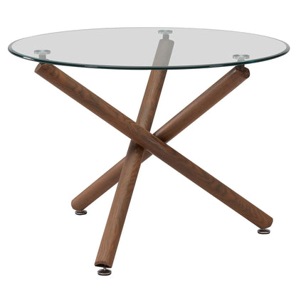 RoccaCora 5pc Glass Dining Table Set – Round Walnut Table