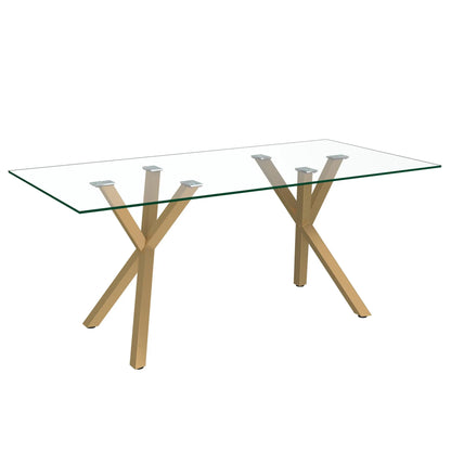 Stark/Antoine 7pc Glass Dining Room Set – Aged Gold Table