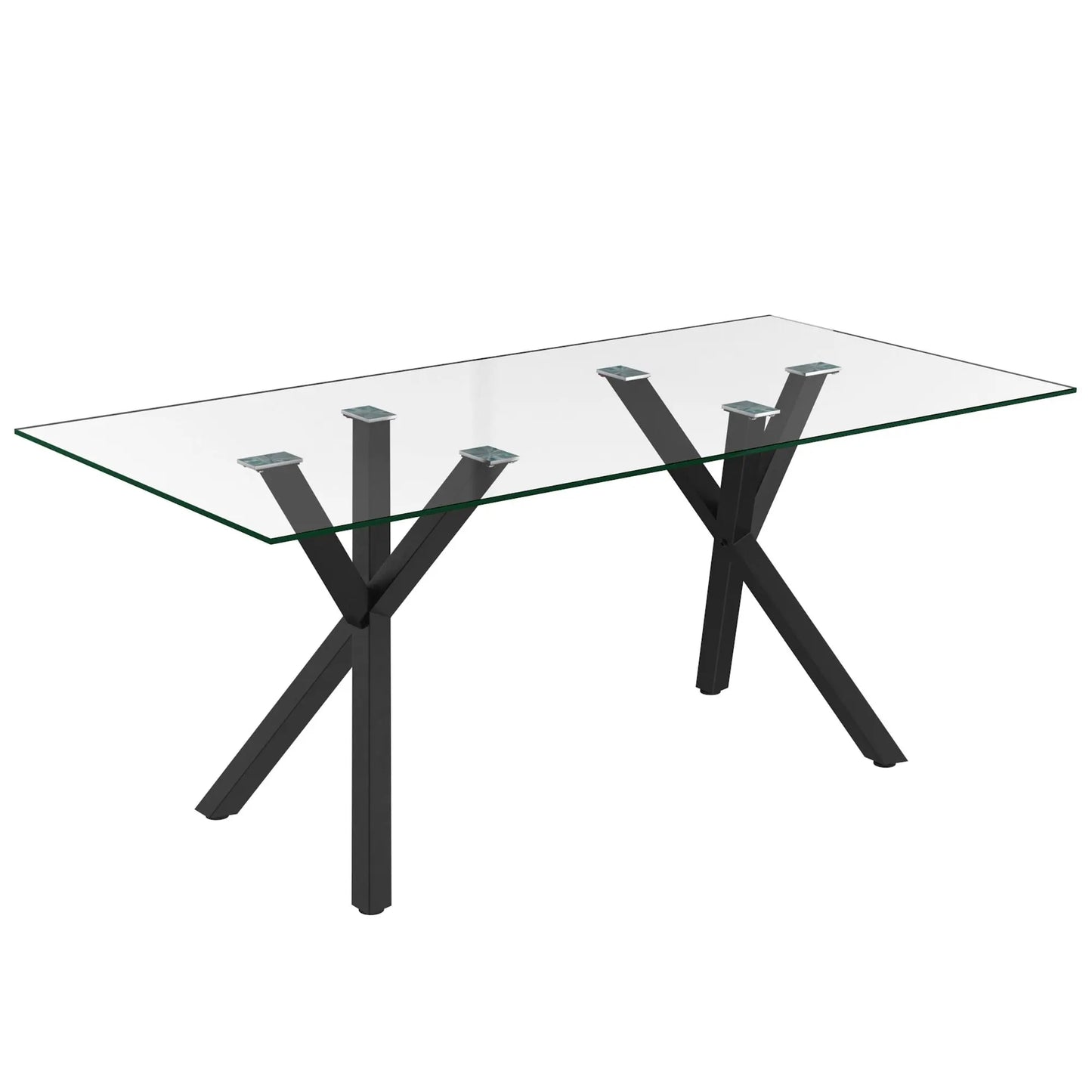 Stark/Archer 7pc Glass Dining Table Set – Modern Black Frame Table