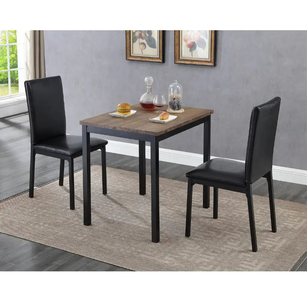 Dining table set with two black chairs in for dining room