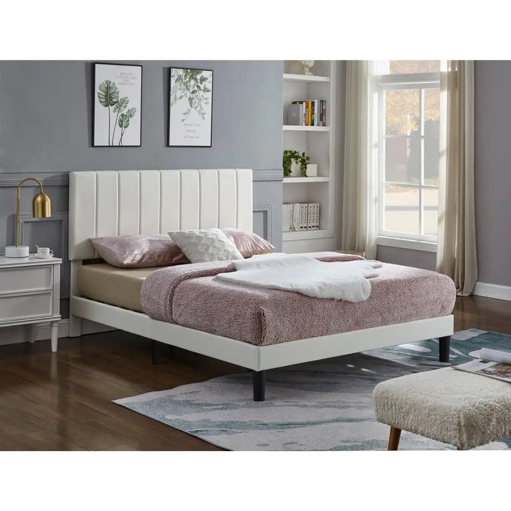 White Double Bed with Adjustable Headboard