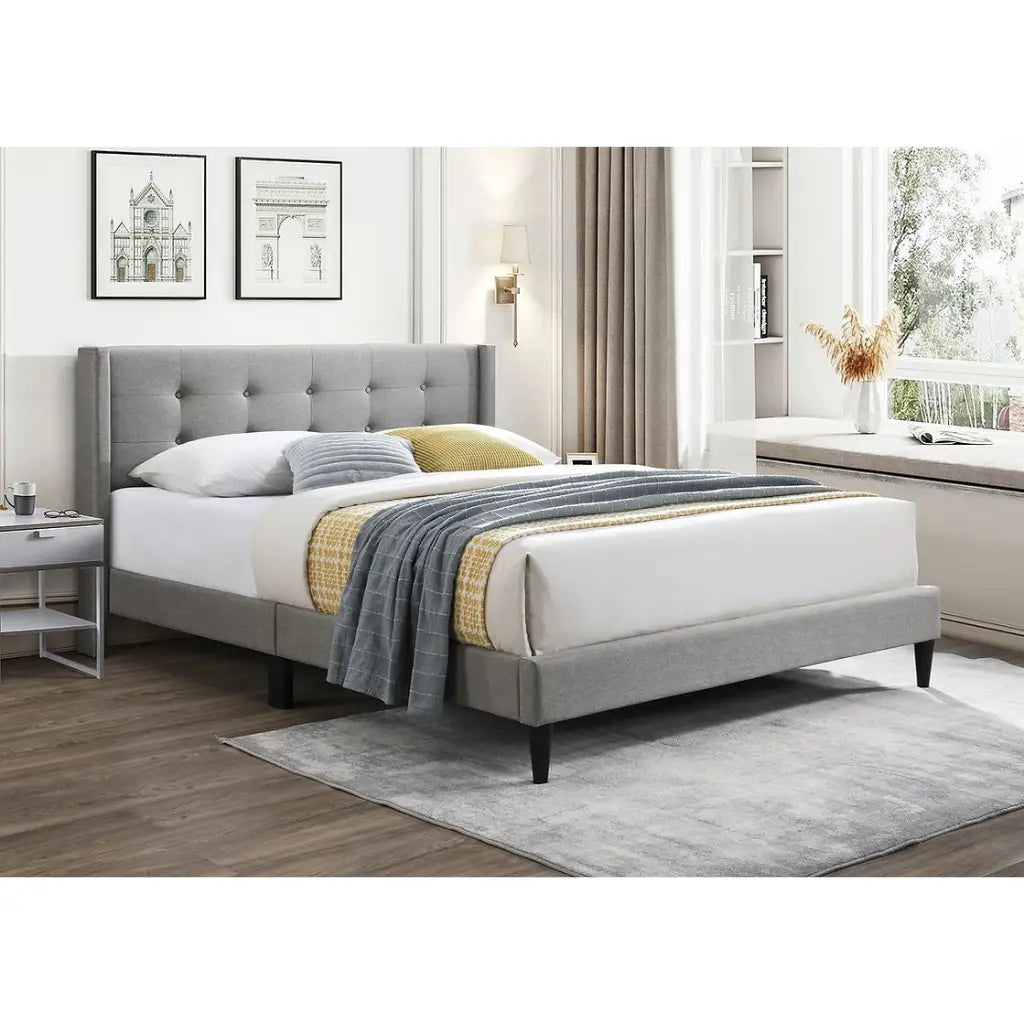 Double Bed with Tufted Wing Headboard