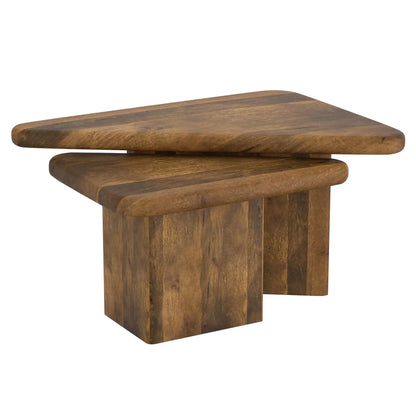 Draco 2pc Solid Wood Coffee Table Set - Nesting Triangular Tables