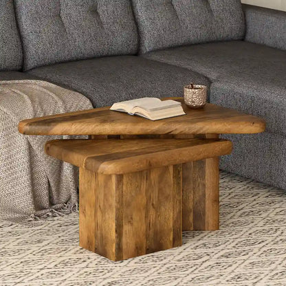 Draco 2pc Solid Wood Coffee Table Set - Nesting Triangular Tables