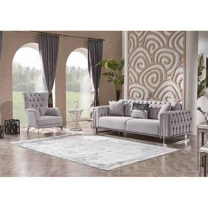 DREAMS Sofa Set with Stainless Steel Legs and Convertible Bed - Light Gray