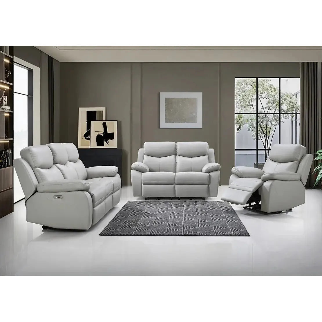 Gray dual reclining sofa set for modern living room 