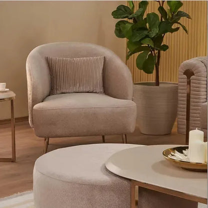 ELIZA Sofa Set – Beige & Gold Fabric Seating with Stainless Steel Legs