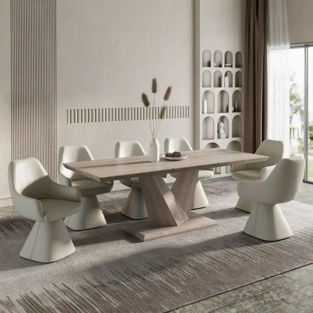 Eclipse/Caprese 7pc Modern Dining Table Set with Butterfly Leaf Table