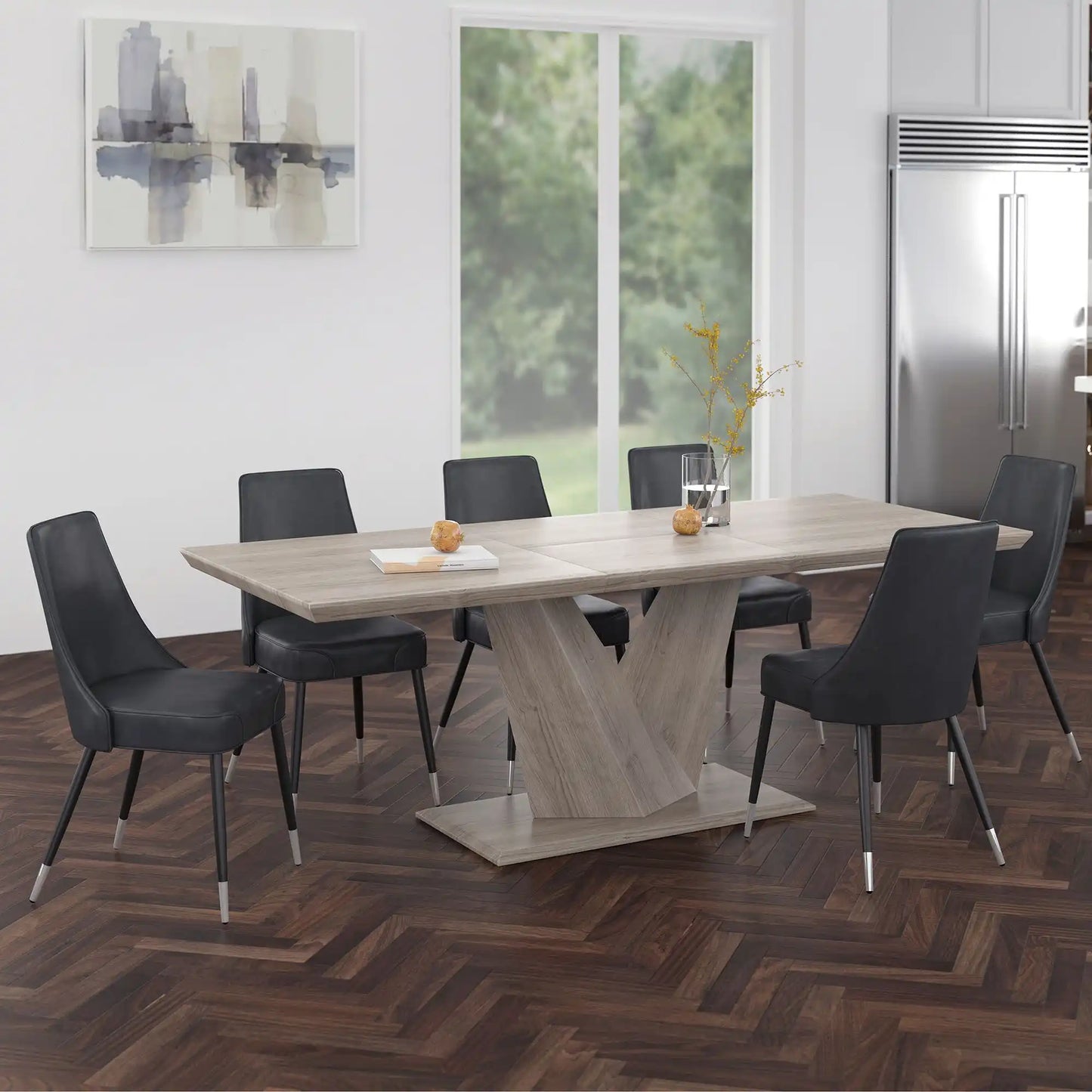 Eclipse/Silvano 7pc Oak Dining Table Set with Grey Faux Leather Chairs