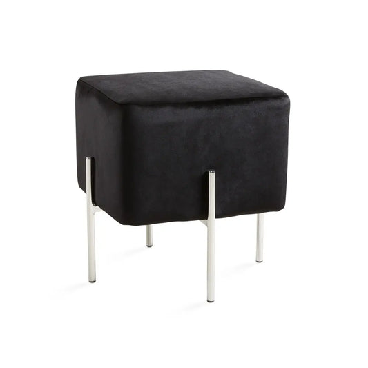 Elegant Black Velvet Ottoman – 18”  Cube with Stainless Steel Base