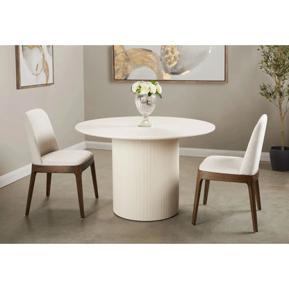 Elegant Harmony Round Dining Room Table with Ivory Oak Veneer Top