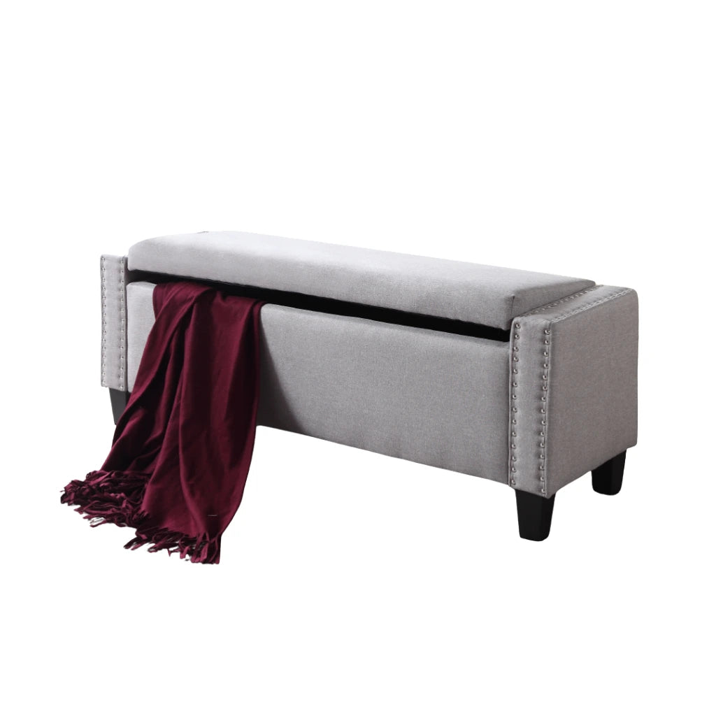Grey upholstered storage  bench