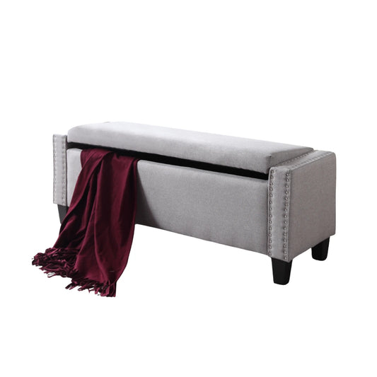 Grey upholstered storage  bench
