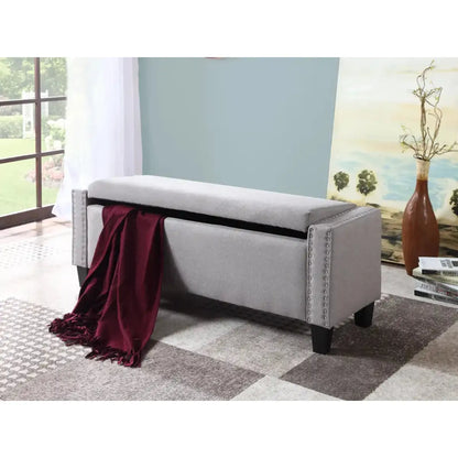 Gray upholstered Storage bench for living room