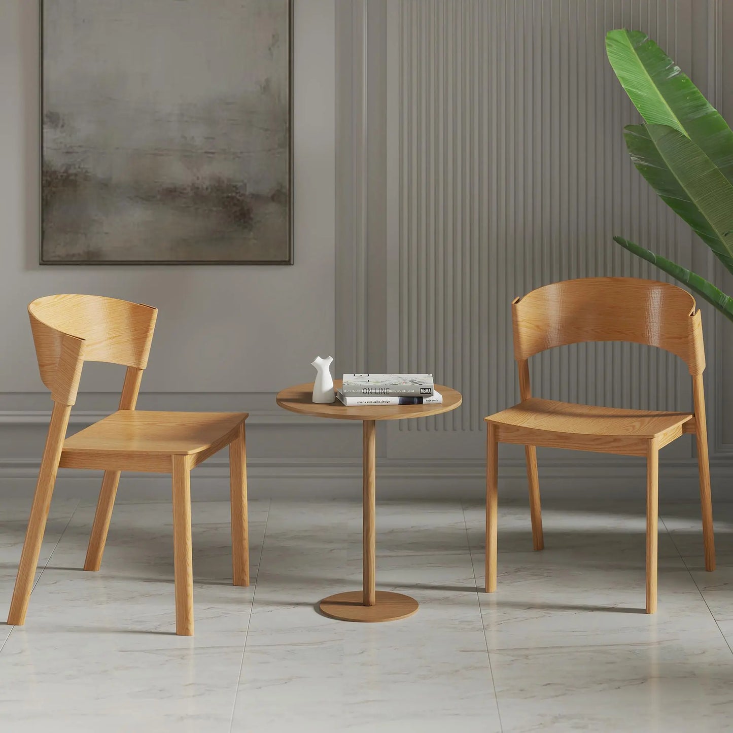 Elias Mid-Century Modern Dining Chairs, Set of 2 – Solid Oak with Curved Back