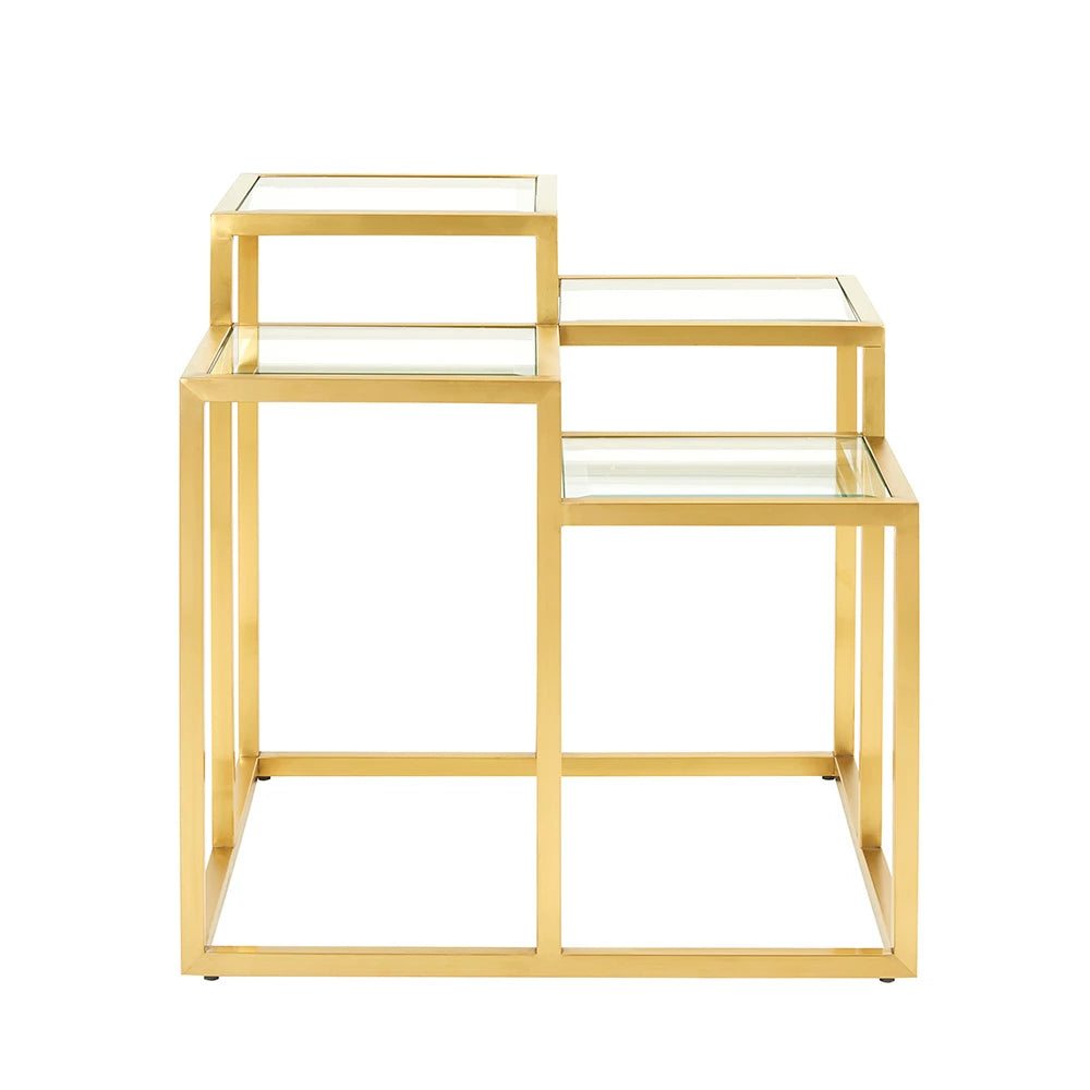 Elmore Gold Metal End Table with Tempered Glass Top - For Living Room
