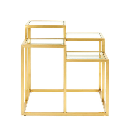 Elmore Gold Metal End Table with Tempered Glass Top - For Living Room