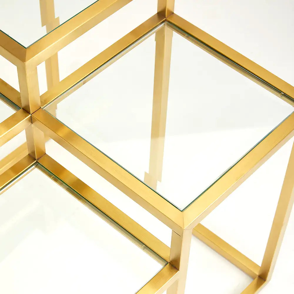 Elmore Gold Metal End Table with Tempered Glass Top - For Living Room