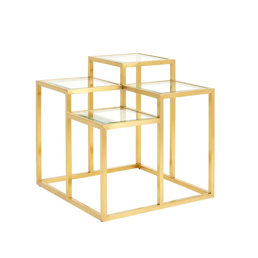 Elmore Gold Metal End Table with Tempered Glass Top - For Living Room