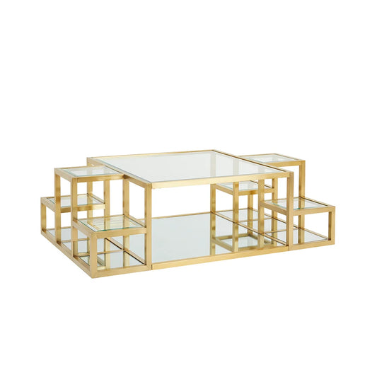 Elmore Luxurious Gold Metal and Glass Coffee Table