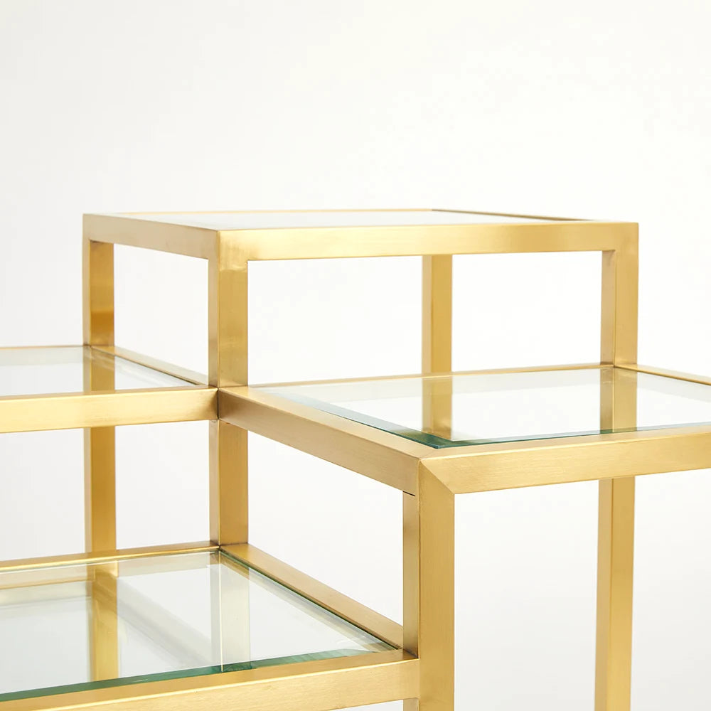 Elmore Gold Metal End Table with Tempered Glass Top - For Living Room