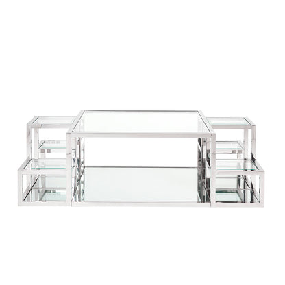 Elmore Tempered Glass Coffee Table – Polished Stainless Steel Frame