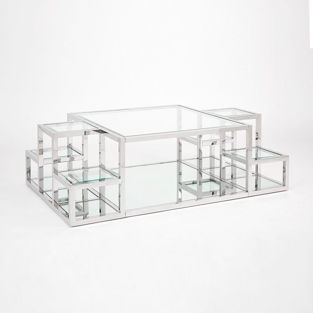Elmore Tempered Glass Coffee Table – Polished Stainless Steel Frame