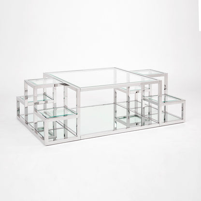 Elmore Tempered Glass Coffee Table – Polished Stainless Steel Frame