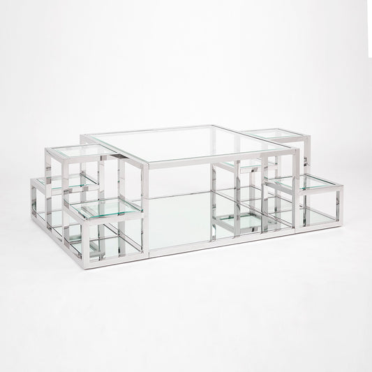 Elmore Tempered Glass Coffee Table – Polished Stainless Steel Frame