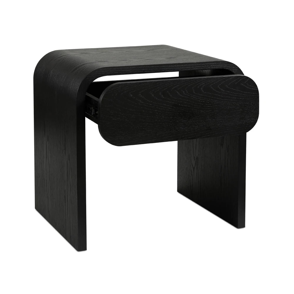 Elvis Black Nightstand With Drawer,  U‑Shaped Design