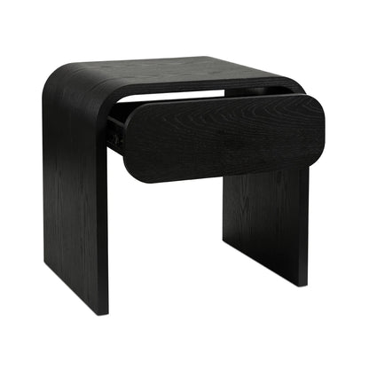 Elvis Black Nightstand With Drawer,  U‑Shaped Design