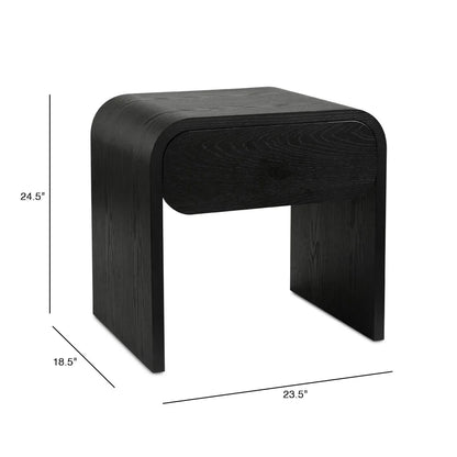 Elvis Black Nightstand With Drawer,  U‑Shaped Design