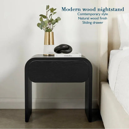 Elvis Black Nightstand With Drawer,  U‑Shaped Design