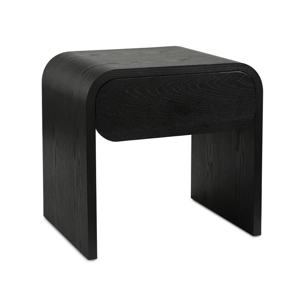 Elvis Black Nightstand With Drawer,  U‑Shaped Design