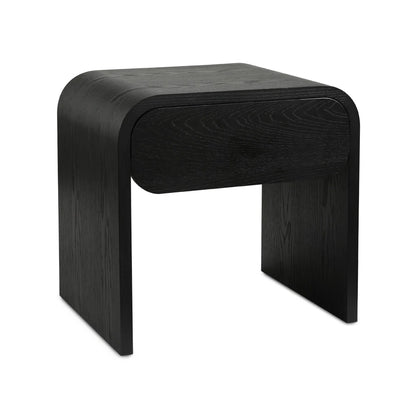 Elvis Black Nightstand With Drawer,  U‑Shaped Design