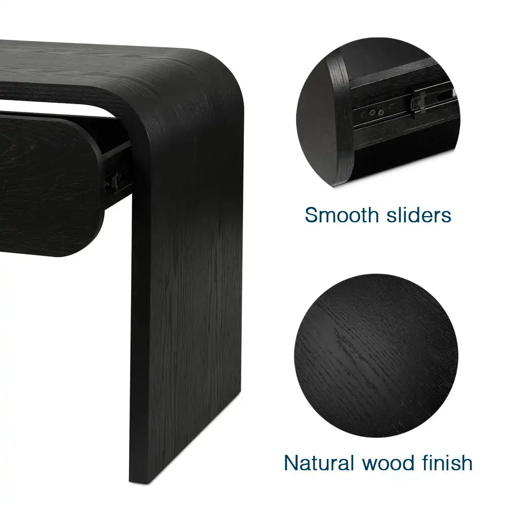 Elvis Black Nightstand With Drawer,  U‑Shaped Design