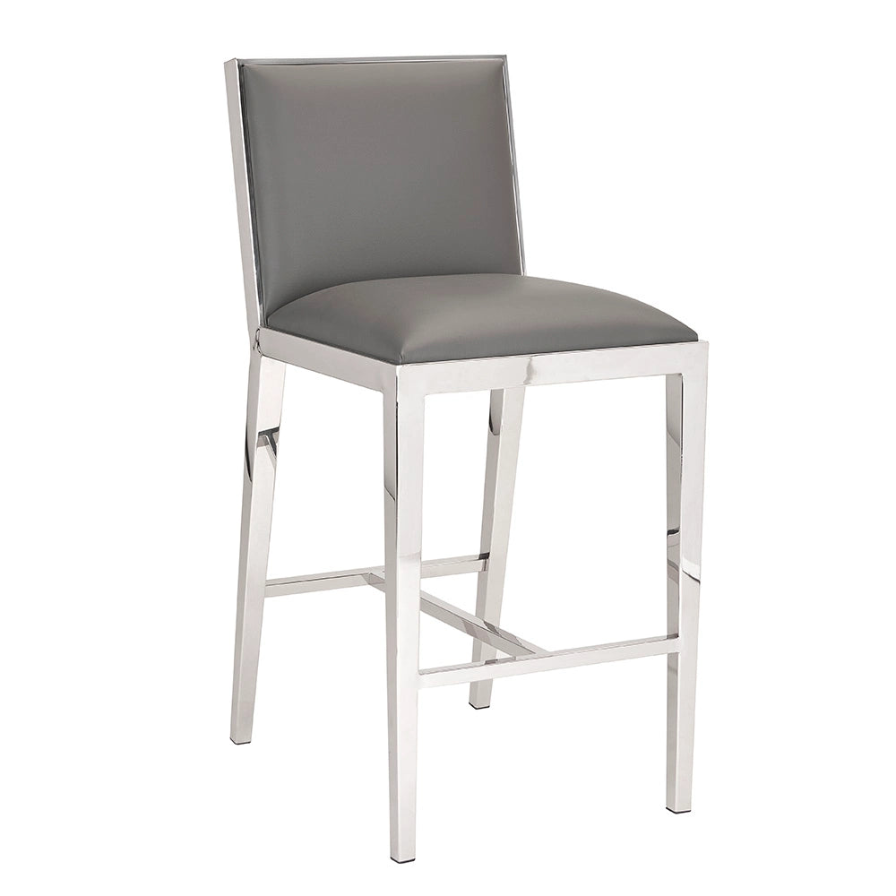 Emario Leatherette Counter Stool in Grey with Polished Steel Legs